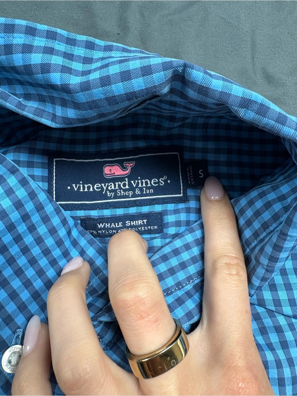 Vineyard Vines Indigo Gingham Long-Sleeve Button-Down Shirt - Picture 2 of 3